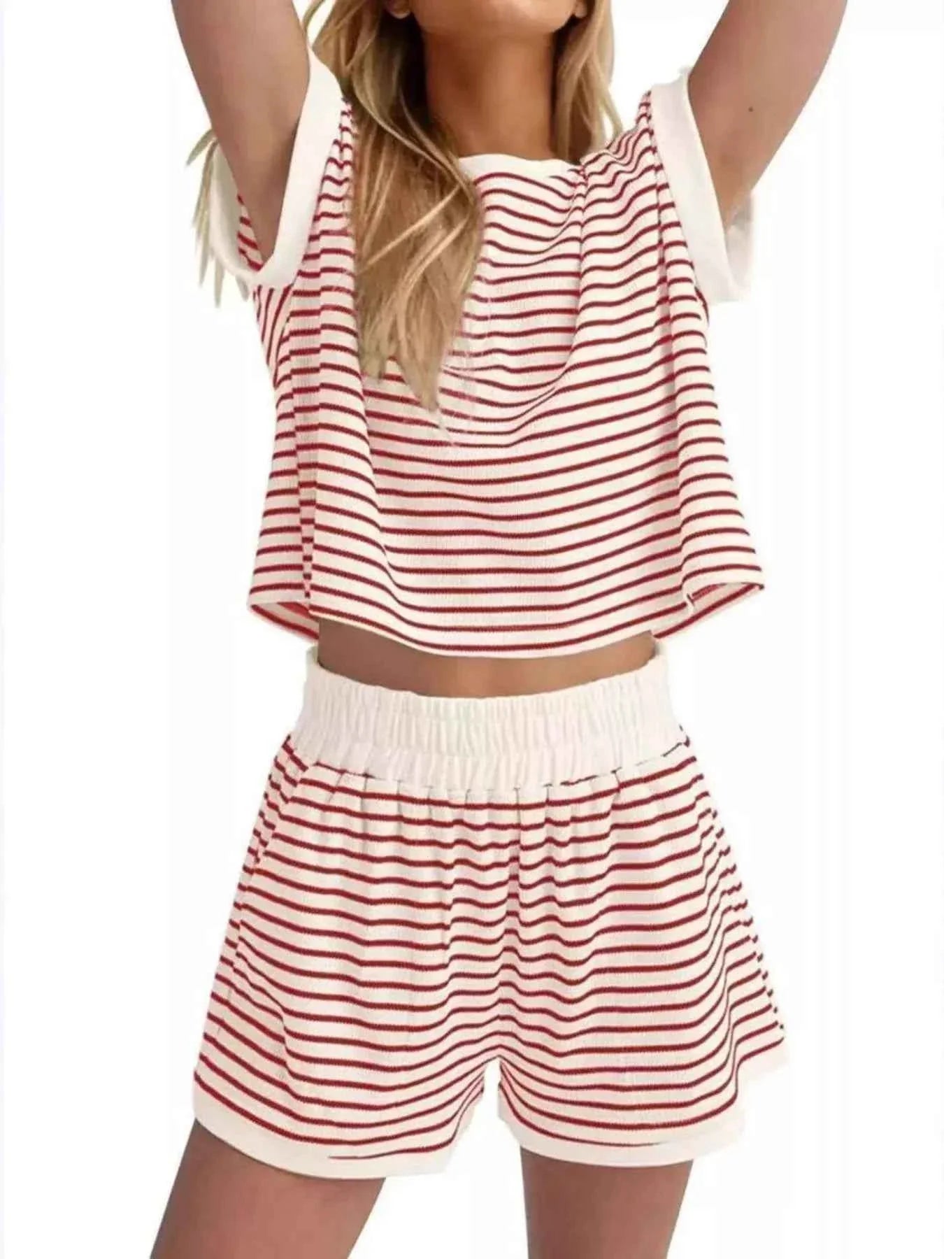 Striped Chic: Plus Size Top & Shorts Set