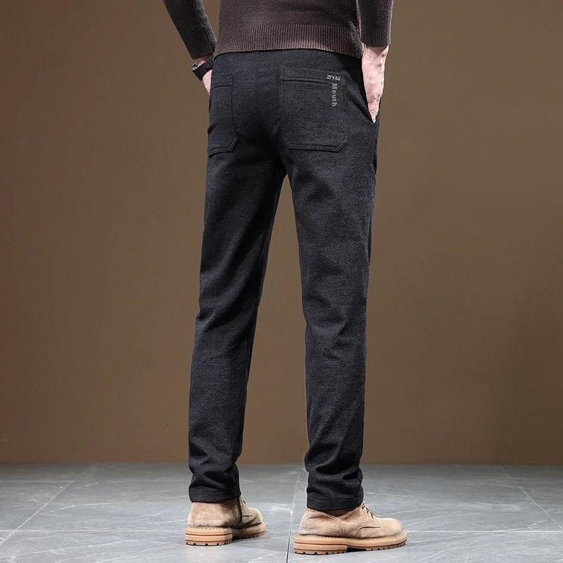 Men's Slim Fit Straight Fleece-lined Thick Business Casual Pants