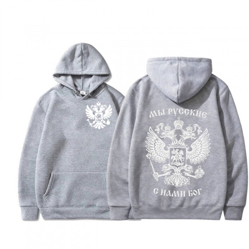 2026 Cross-border Autumn And Winter Hooded Sweatshirt With Double-Headed Eagle Print, Fashionable Loose Fit Versatile Hoodie