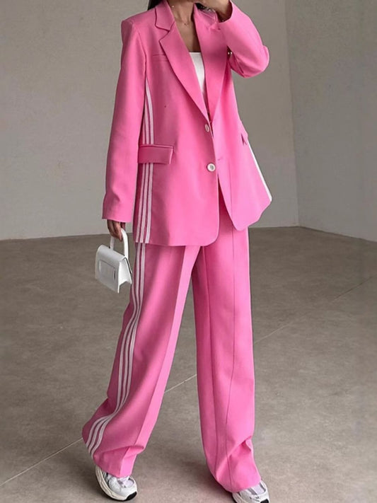 Conjunto de blazer de manga larga con rayas laterales y pantalón