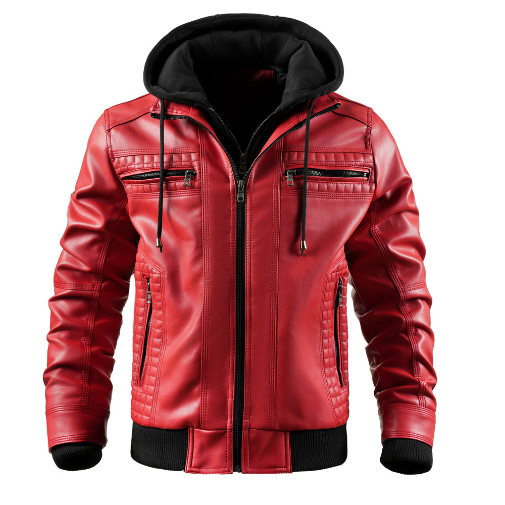 Men's Faux Leather Jacket Motorcycle Jacket Waterproof Windproof PU Moto Vintage Bomber Hoodie With Removable Hood