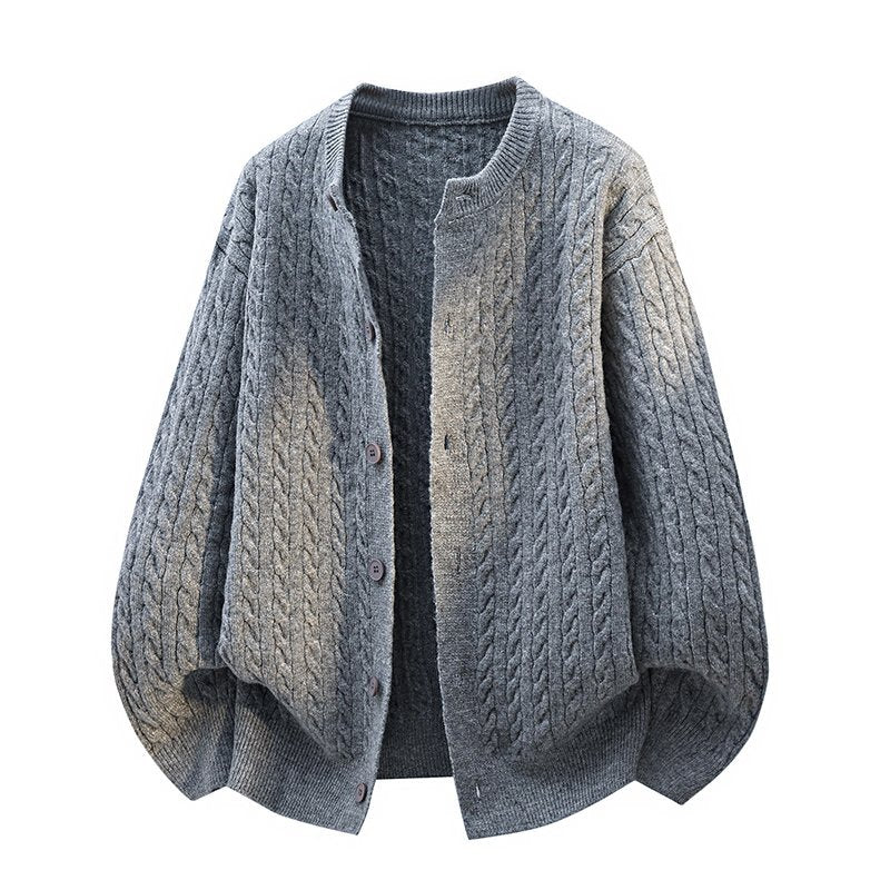 Men's Fallwinter Crew-neck Jacquard Cable-knit Long-sleeve Sweater