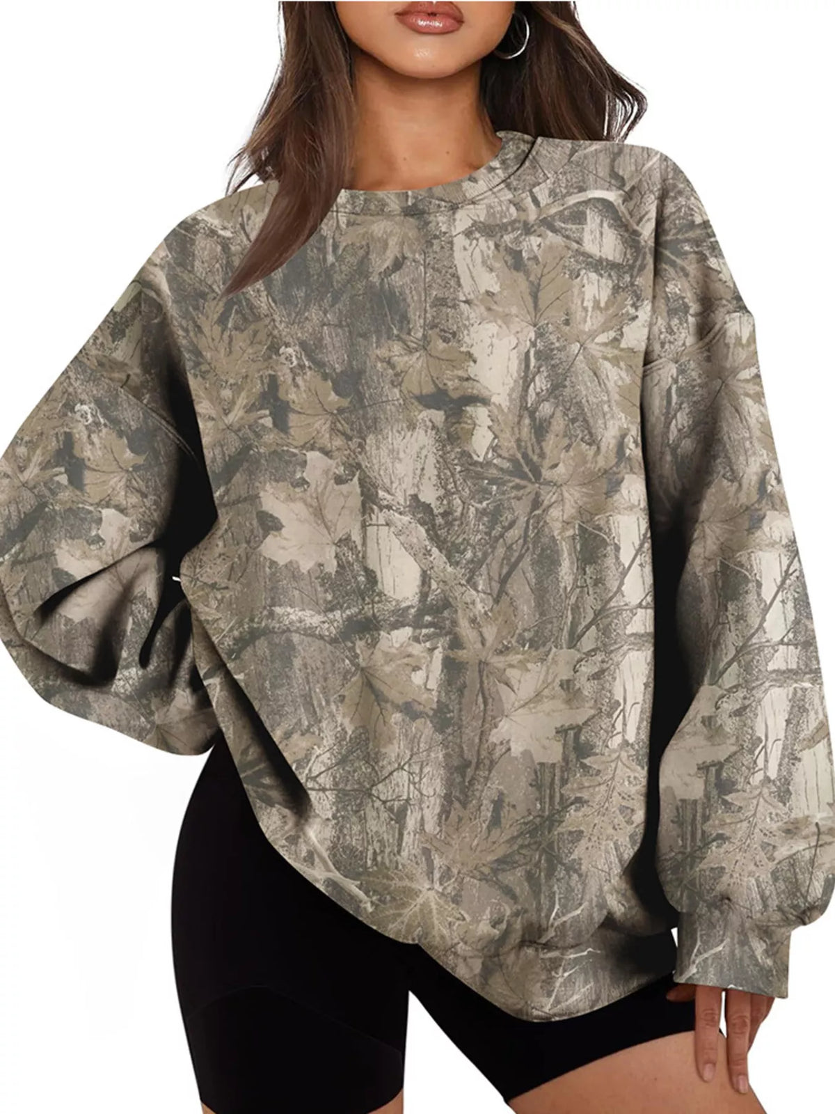 Oversized Printed Crew Neck Sweatshirt