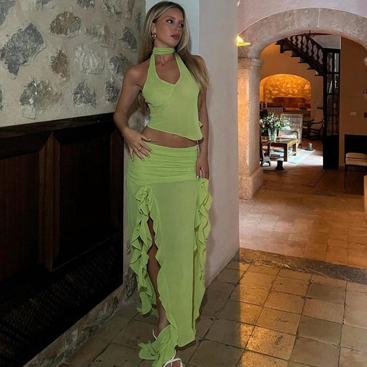 Traje de Falda y Chaleco Corto de Verano para Mujer