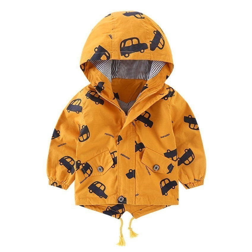 Children's Cotton-padded Coat Boys' Winter Children's Clothing Korean-style All-printed Car Jacket Girls' Cartoon Hooded Zipper Shirt