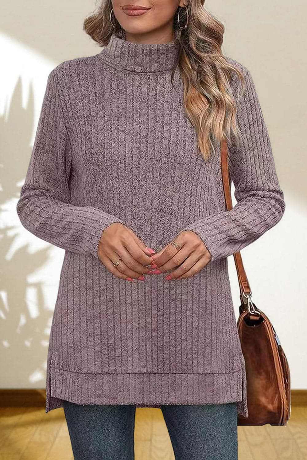 Sweater Pullovers Trendsi Chic high-low turtleneck top