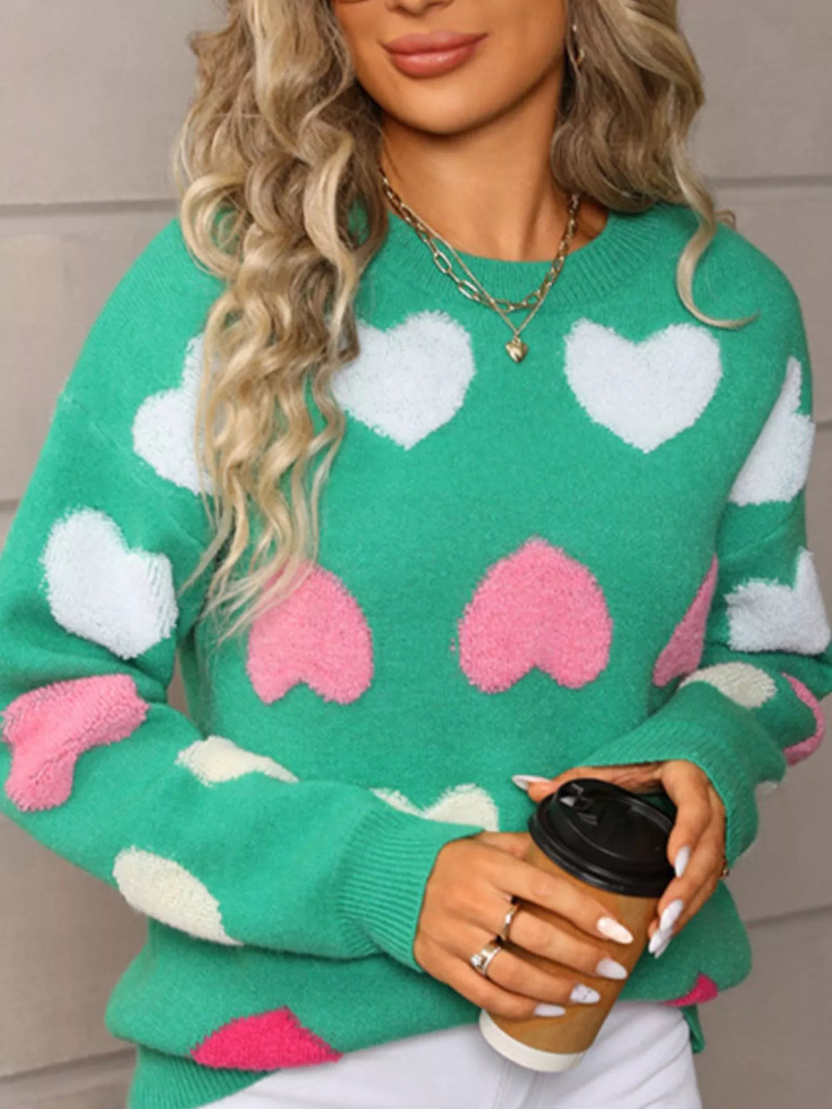 Valentine's Day Heart Pattern Fuzzy Knit Sweater