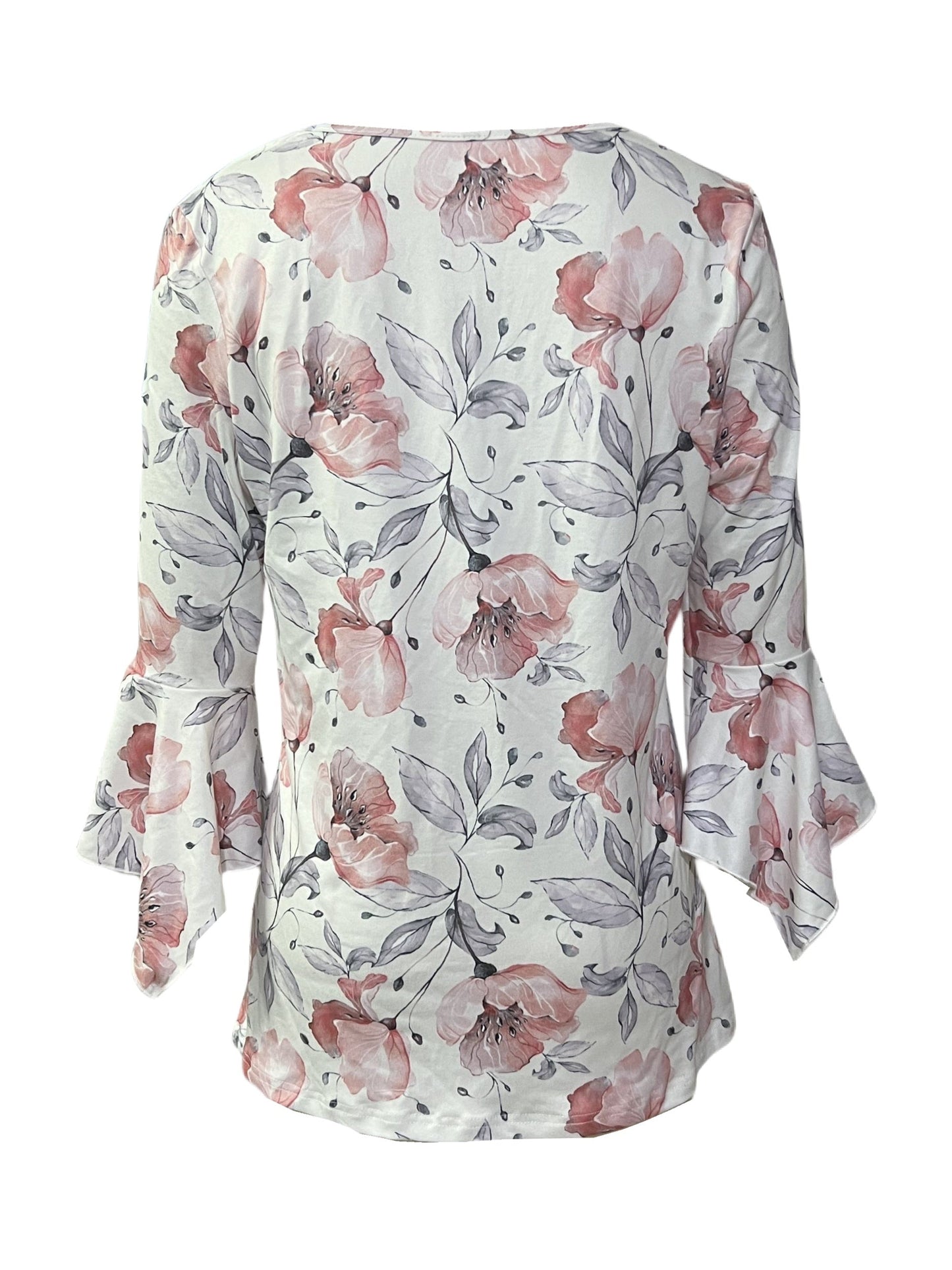 Women’s Printed Spike Button Three-Quarter Sleeve Casual Top
