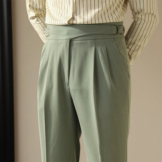 Pantalones de hombre con hebilla estilo París, retro y casual de negocios