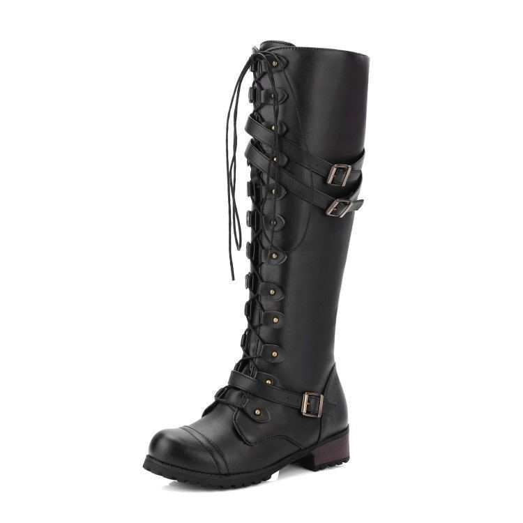 Women's Round-Toe Mid-Heel Lace-Up Boots