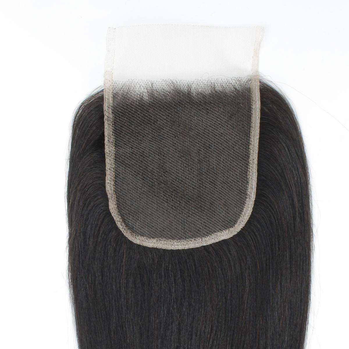 Cierre de encaje transparente 4x4 de cabello humano liso Yaki