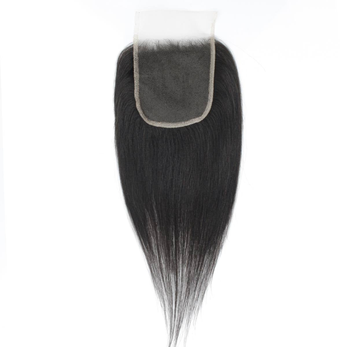 Cierre de encaje transparente 4x4 de cabello humano liso Yaki