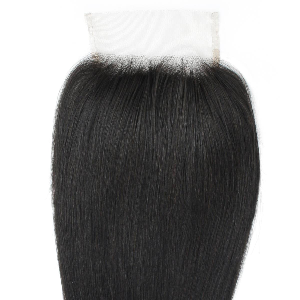 Cierre de encaje transparente 4x4 de cabello humano liso Yaki