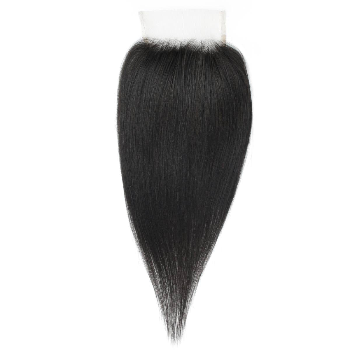 Cierre de encaje transparente 4x4 de cabello humano liso Yaki
