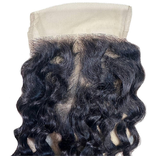 Cierre de encaje transparente de cabello humano 4x4, onda española