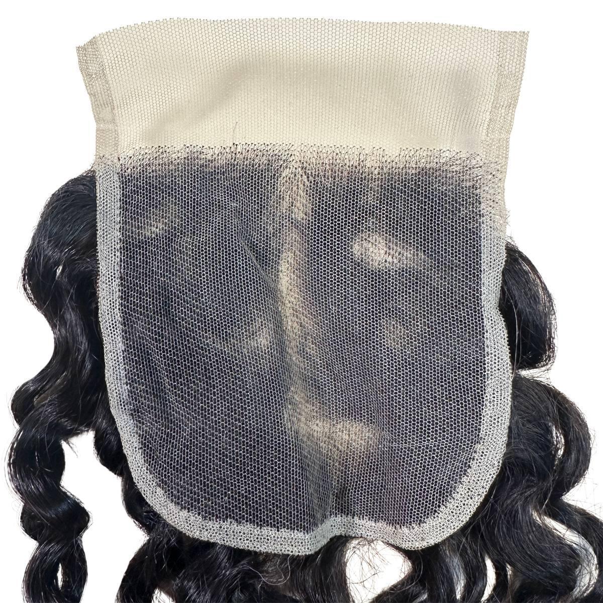 Cierre de encaje transparente de cabello humano 4x4, onda española