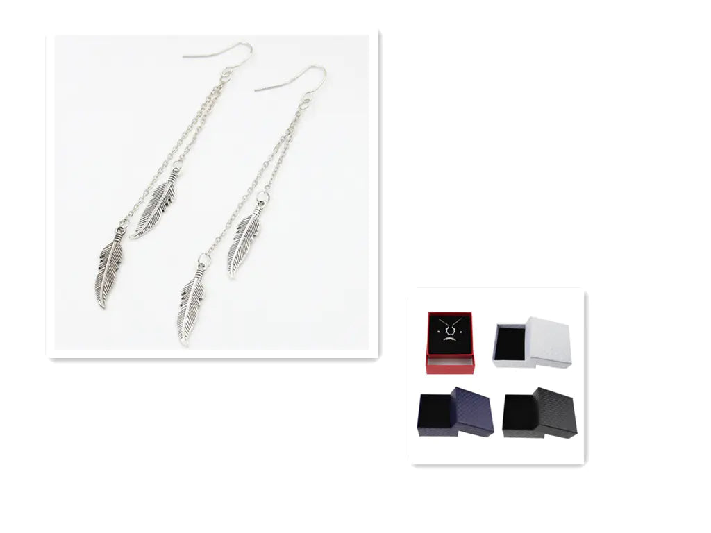 Pendientes de hoja de moda con borla de cadena y plumas