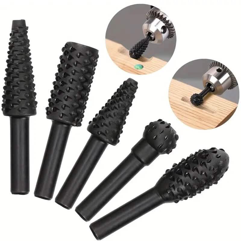 5-Piece Set: Wood Carving File Rasp Drill Bit