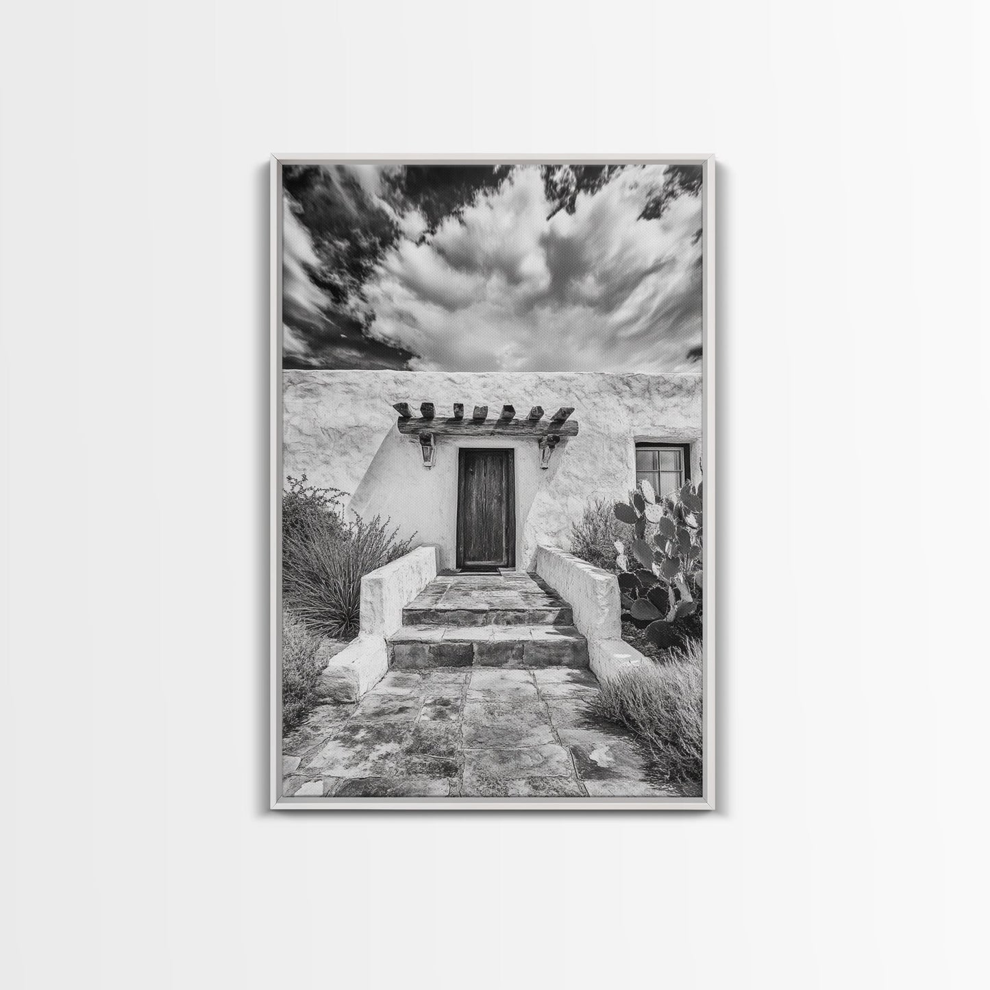 Desert Doorway, Rustic Adobe, Southwestern Style, Framed Canvas Print, Entryway Art, Neutral Wall Art, Minimalist Home Decor