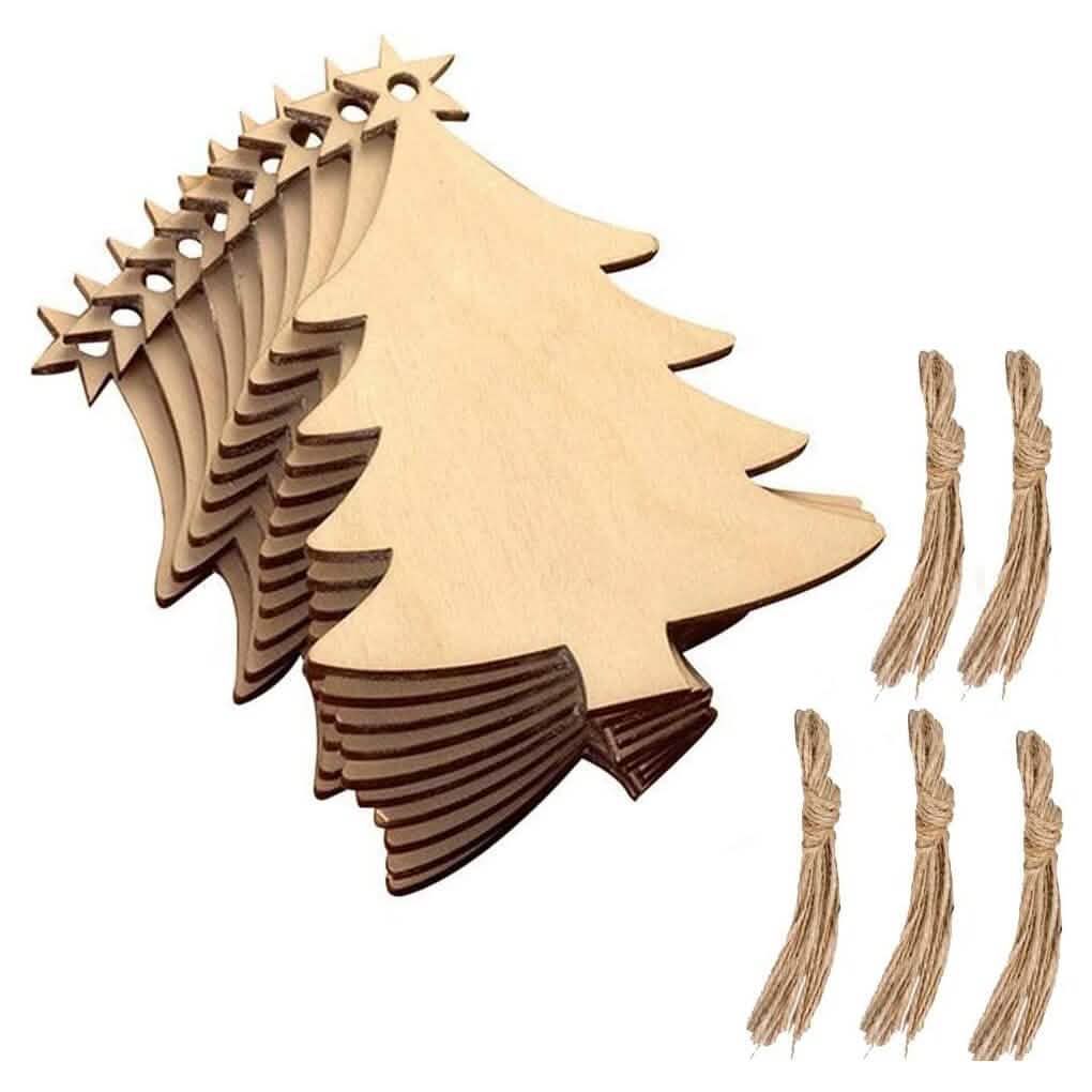 50-Pieces: Wooden Mini Christmas Tree Small Pendant