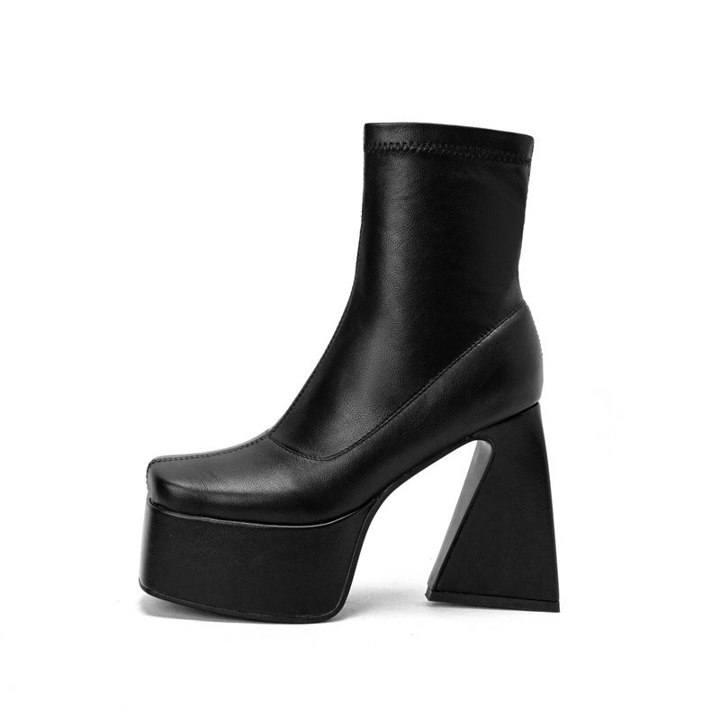 Women's Thick Sole Shaped Heel Sleeve Boots
