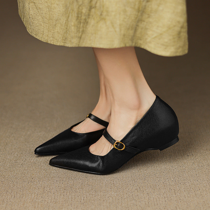 Women's French Retro Pointed-Toe Mary Jane Heels