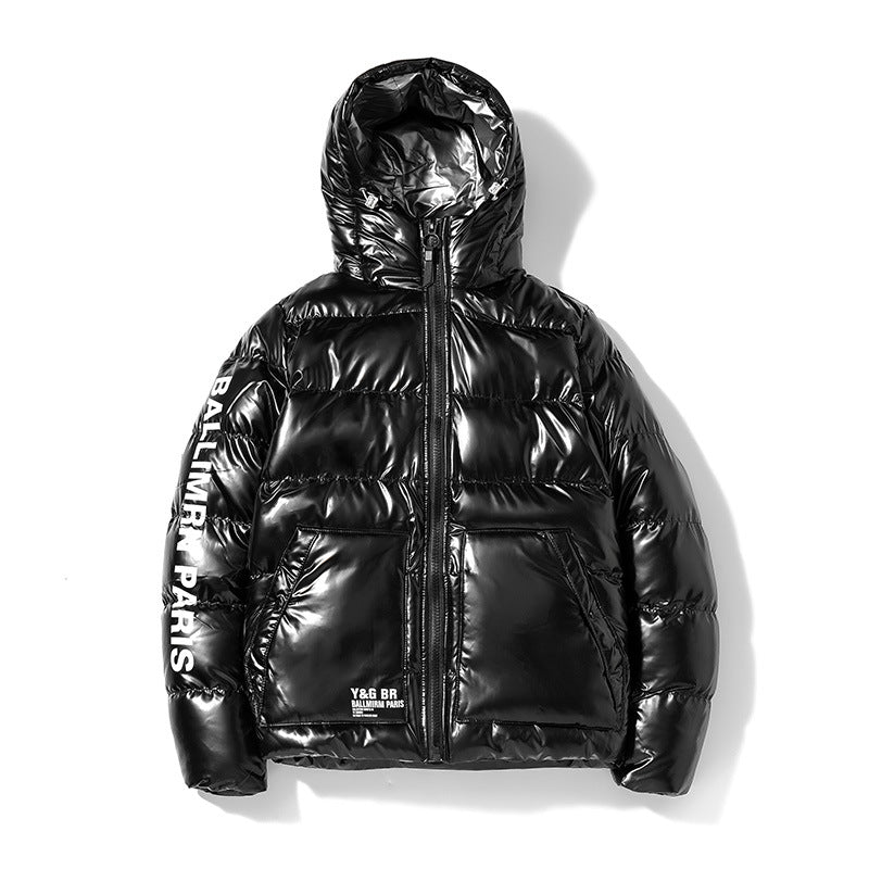 Men's Hooded Shiny Puffer Jacket - Casual Winter Coat