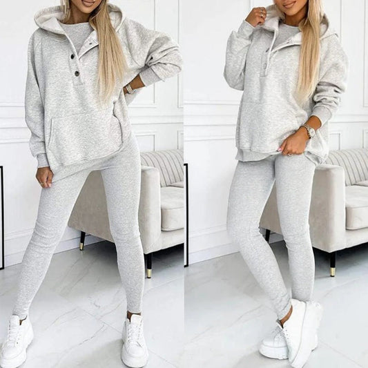 Sudadera informal con capucha, chaleco ajustado con hilo engrosado y pantalones, conjunto de tres piezas. Consulta la tabla de tallas en "más detalles".