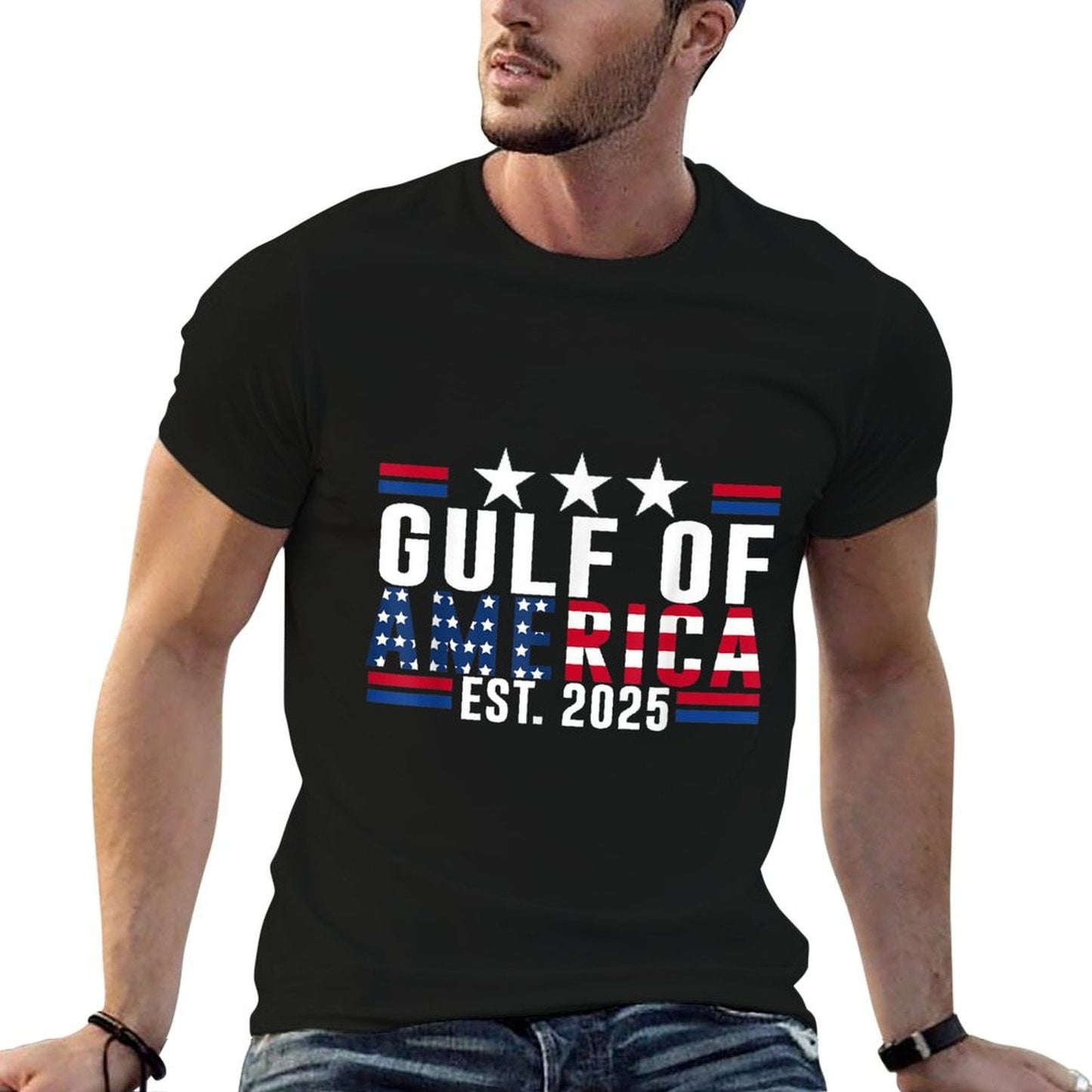 Retro Gulf Of USA America 2025 American Flag Cotton T-Shirt