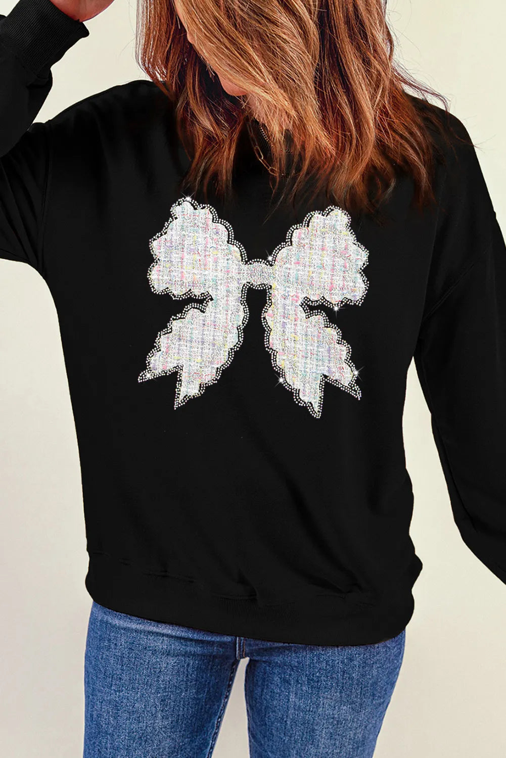 Sudadera de manga larga con cuello redondo y lazo en contraste