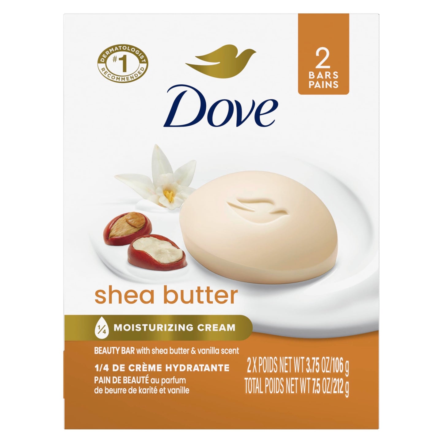 Dove Beauty Bar Gentle Skin Cleanser Shea Butter 2 Bars Moisturizing for Gentle Soft Skin Care More Moisturizing Than Bar Soap 3.75 oz