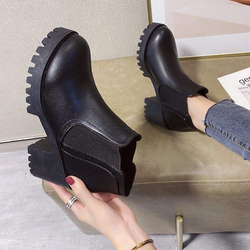 Chunky-Heeled Black Ankle Boots