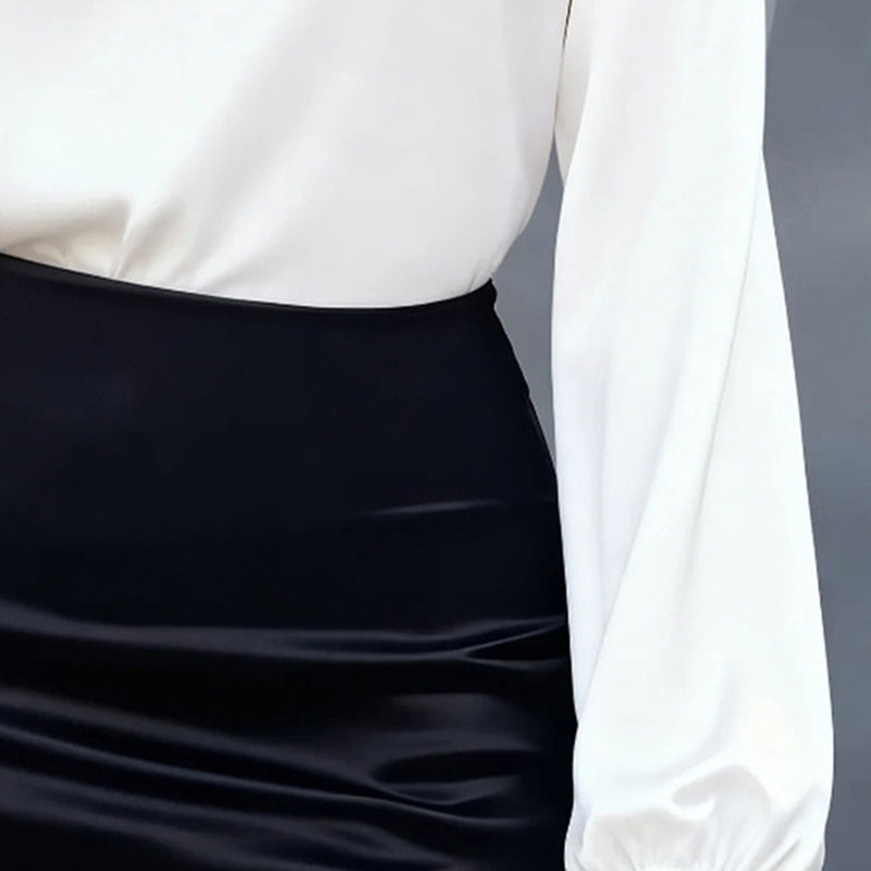 Blusa informal de negocios con cuello en V para mujer – Camisa de manga larga de corte relajado