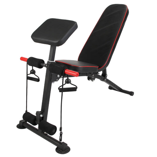 Adjustable Weight Bench with Preacher Curl Pad & Resistance Bands