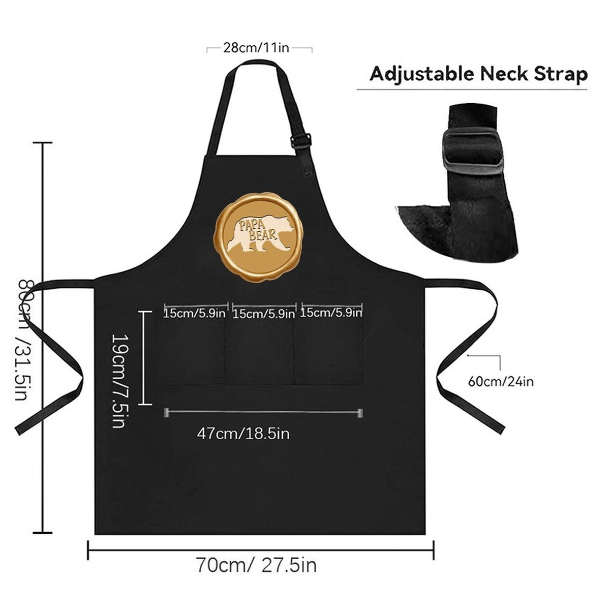 Papa Bear Golden Seal Adult Waterproof Apron With Three Pockets