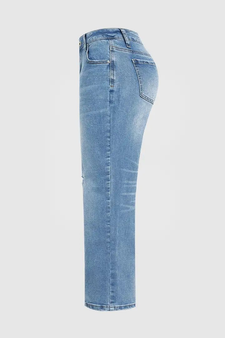 Pantalones Vaqueros Boyfriend de Tiro Bajo y Cortos para Mujer, Vaqueros de Pierna Recta de Corte Holgado con Bajo Deshilachado, Pantalones Casuales de Lavado Claro. Ver tabla de tallas en "más detalles".