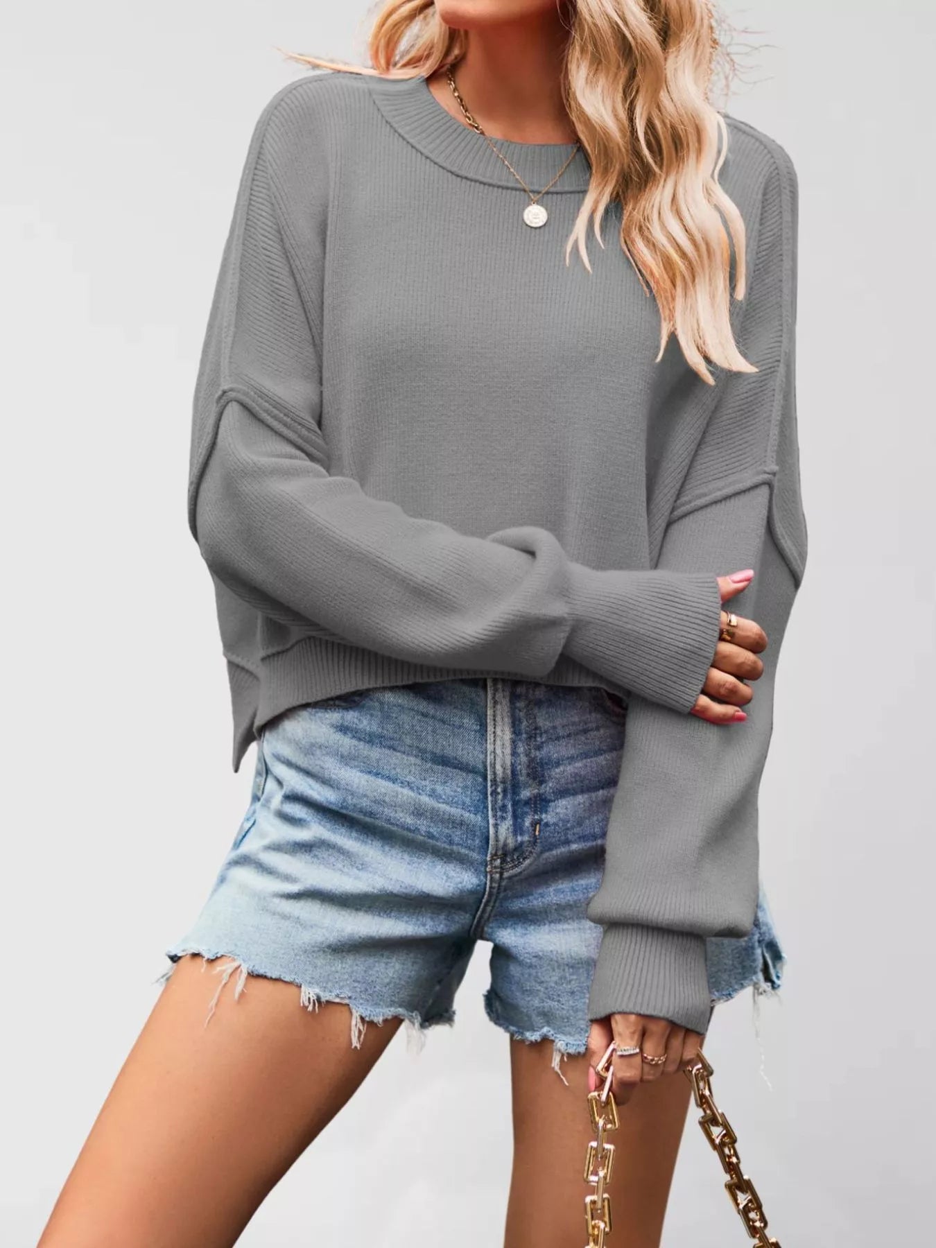 Crew Neck Dropped Shoulder Sweater