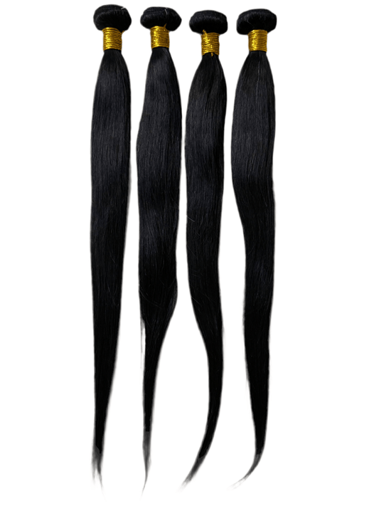Juego de seda – Paquete de 4 extensiones de cabello liso brasileño natural (negro)