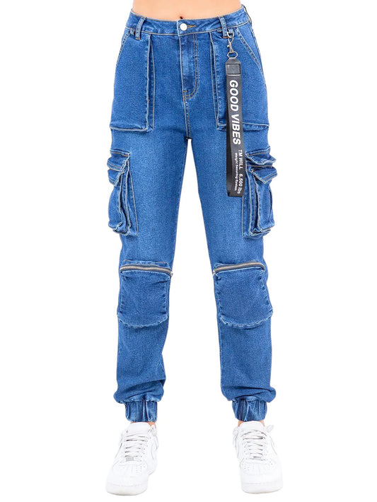 Joggers de mezclilla con bolsillos en las rodillas