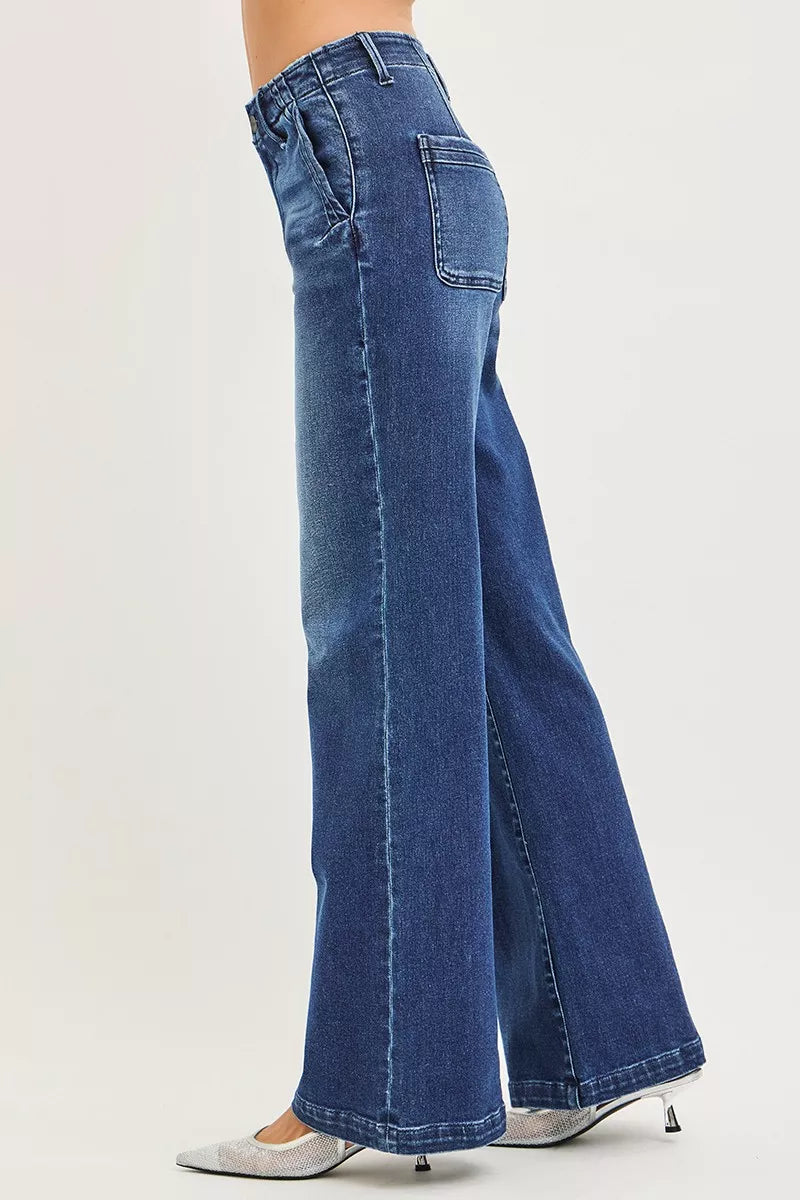 Pantalones Vaqueros Anchos de Tiro Alto RISEN con Bolsillos Inclinados