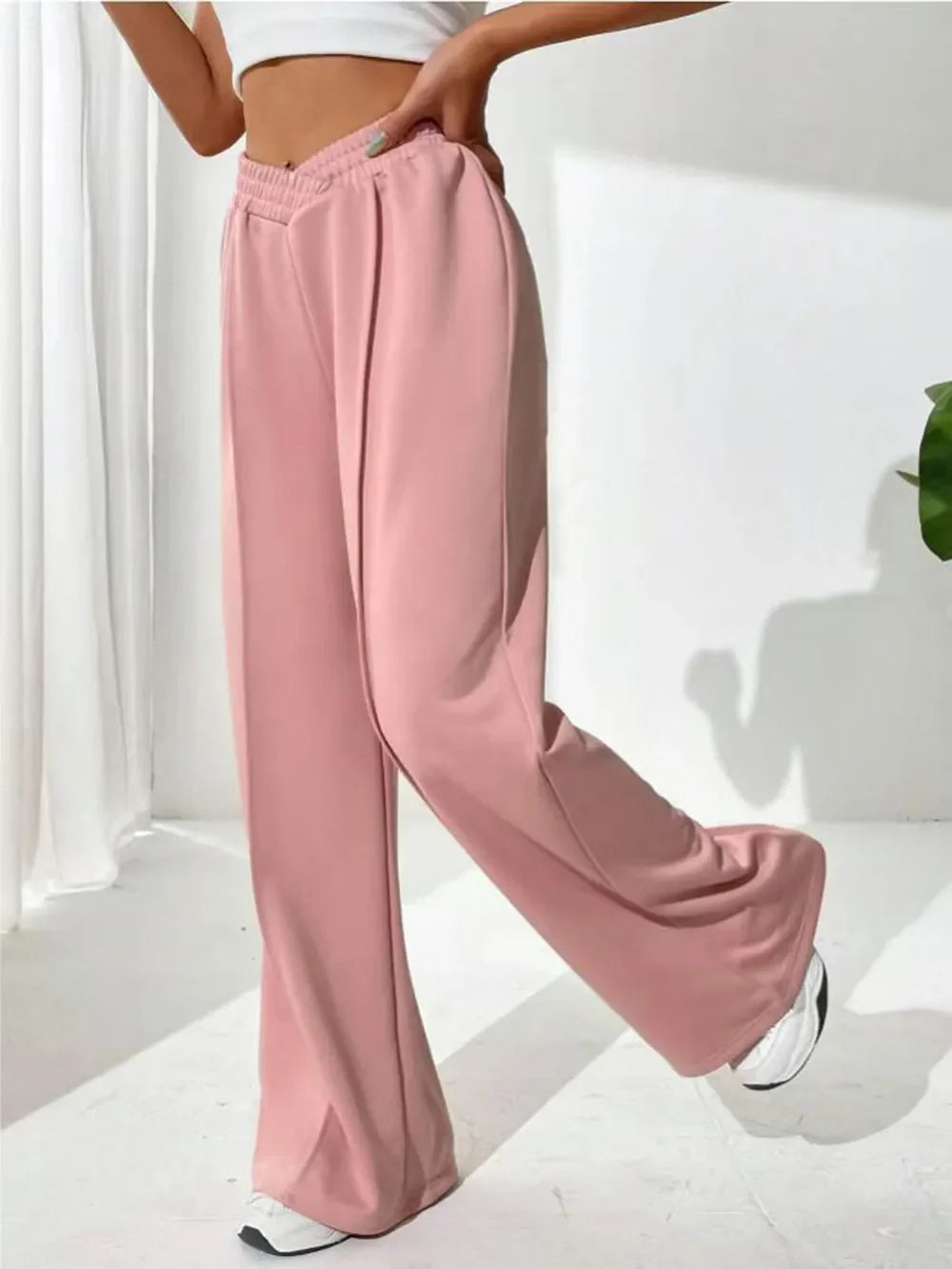 Pantalones de pernera ancha con cintura elástica