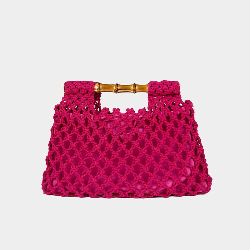 Hollow-out Bamboo-Section Handle Handwoven Small Square Bag