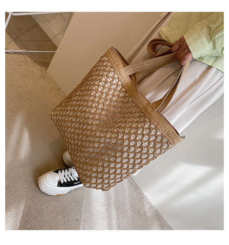 Hollow Out Paper Rope Woven Shoulder Bag