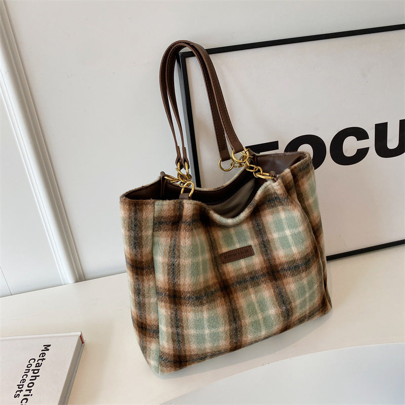 Women's Personality Plaid Tote Bag Crossbody Bag