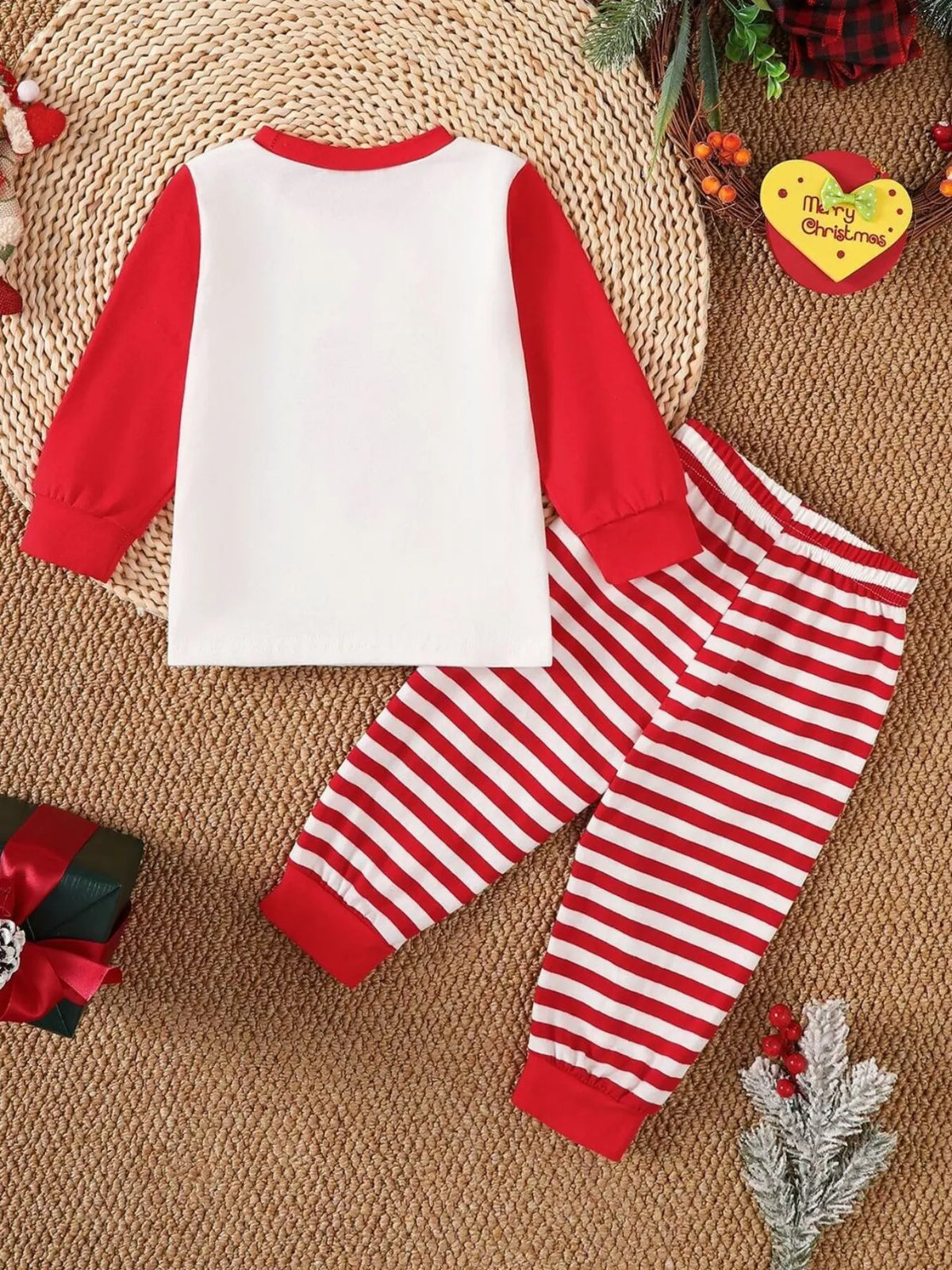 Children's Christmas Reindeer Striped Pajama Set