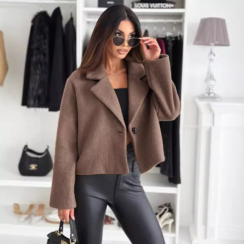 Fall Winter Fashion Suit Collar Solid Color Wool Small Coat Women's Clothing