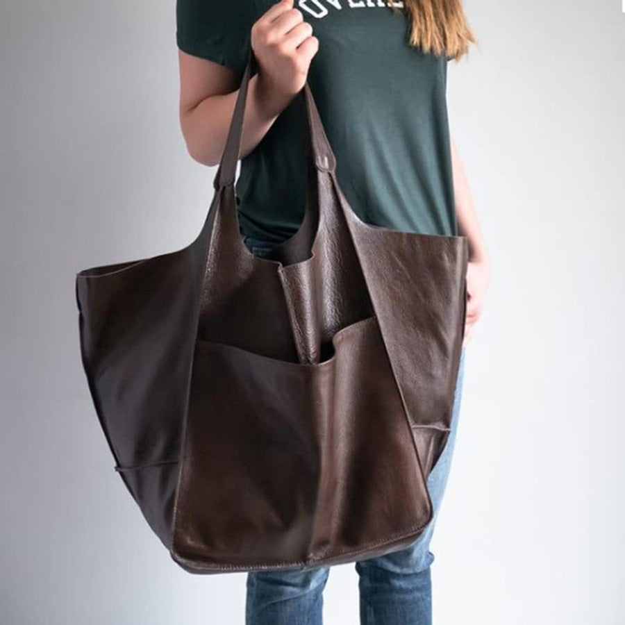 Women's Simple Soft Leather Large Capacity Handbag Travel Handbag