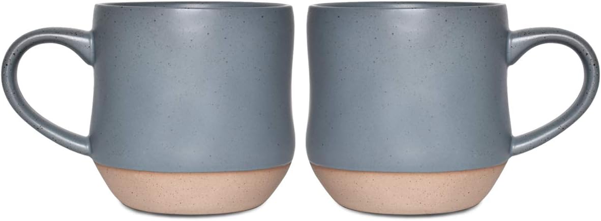 Bosmarlin Large Stoneware Speckled Coffee Mugs Set of 2, Big Tea Cup, 17 Oz, Dishwasher and Microwave Safe