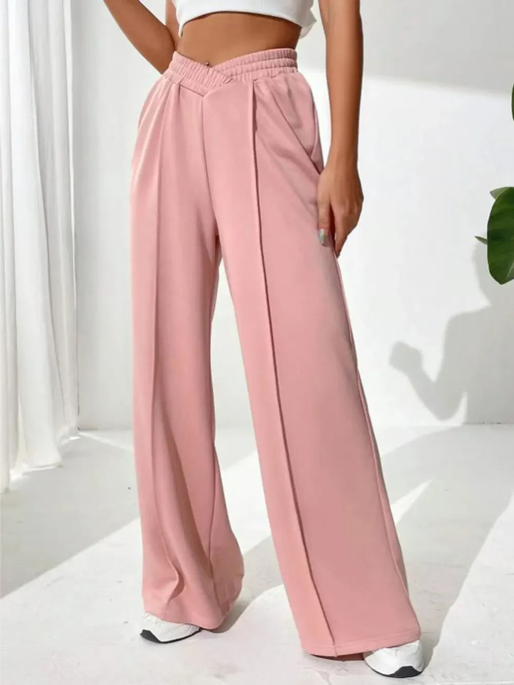 Pantalones de pernera ancha con cintura elástica