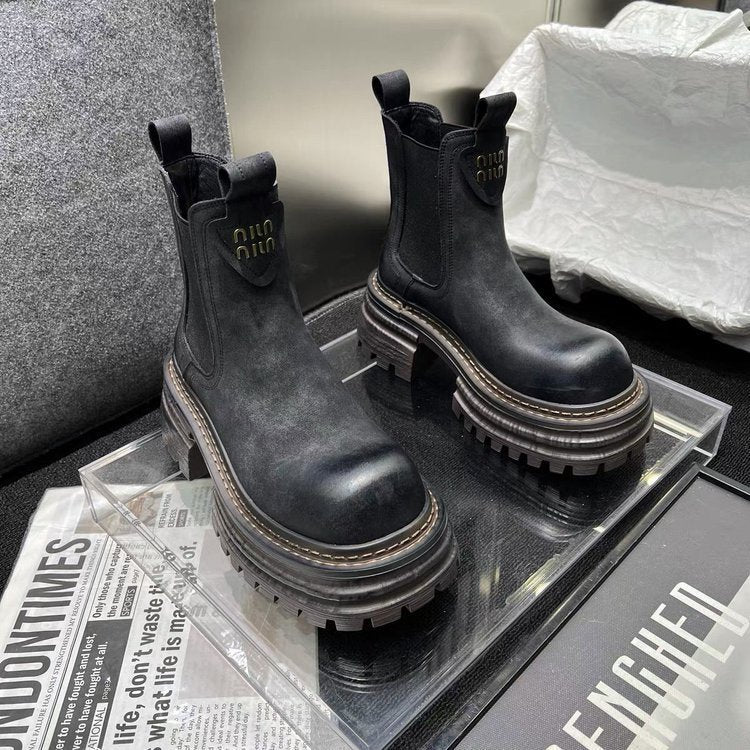 Women's British Style Retro Chunky Heel Boots